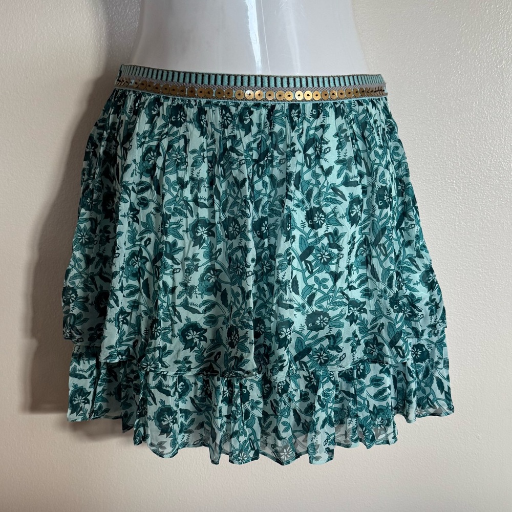 NWT - Anthropologie‎ Nikasha turquoise floral tier short skirt with beading. - Picture 4 of 12